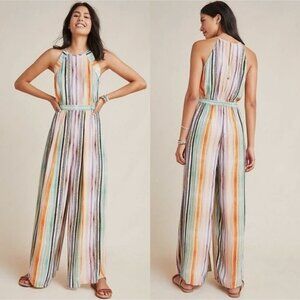 Anthropologie Bl^nk Gallery Row Multicolor Stripe Sleeveless Pant Jumpsuit XS